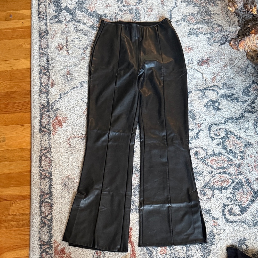 Abercrombie & Fitch Black Faux Leather Flare Pants